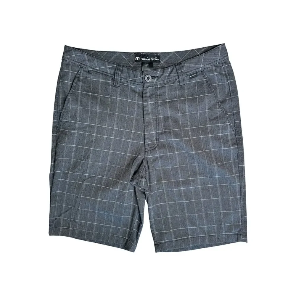TRAVIS MATHEW Men's Gray Plaid Flat Front Shorts